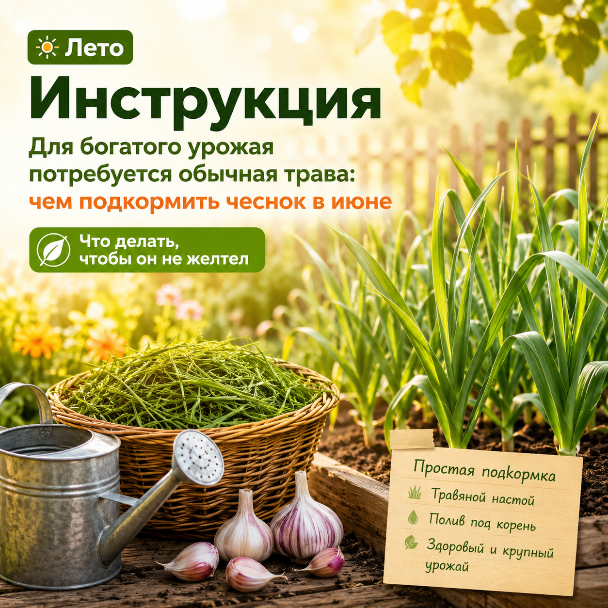 Лето Инструкция Для богатого урожая потребуется обычная трава: чем подкормить чеснок в июне Что делать, чтобы он не желтел